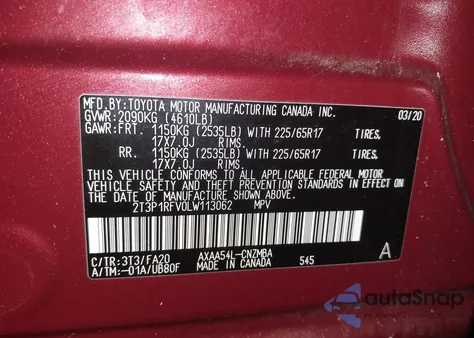 2020 Toyota Rav4 Xle z USA, uszkodzony, nr VIN 2T3P1RFV0LW113062